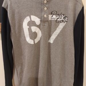 Polo and Co. 67 Graphic Henley - Grey with Black Sleeves